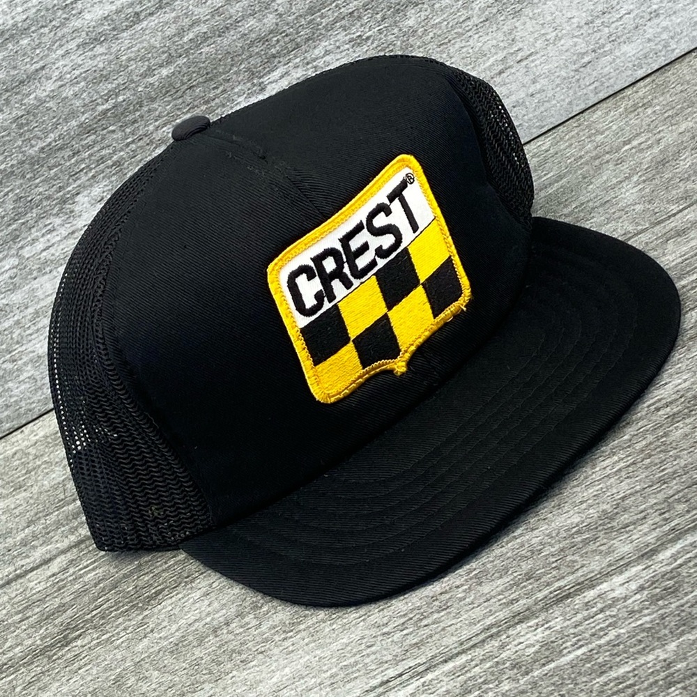 VTG Crest Auto Checkered Logo Adjustable Mesh Snapback Trucker Hat Parts Hot Rod